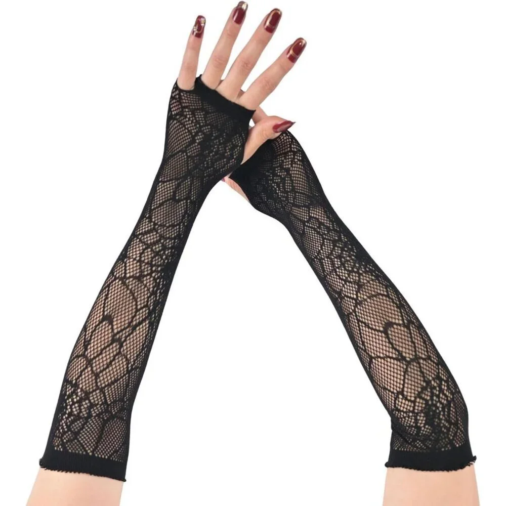 Women's Fishing Halloween Black 3 Net Gloves Fingerless Gothic Accessories